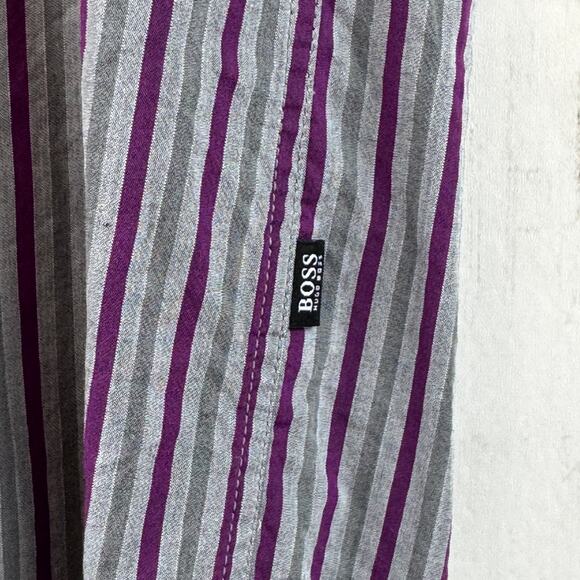 Hugo Boss Purple/Grey Striped Cotton Regular Fit Button Down Shirt Size Large - Picture 4 of 15